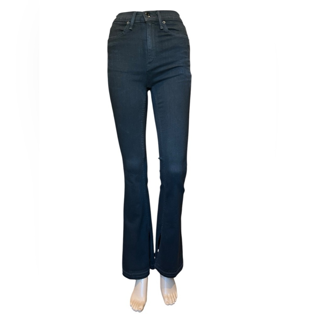 Rag & Bone Bella High-Rise Flare Bootcut Jeans Womens Hem Slit Black Denim 24